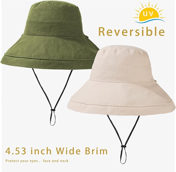 vidsel Womens Sun Hats Wide Brim Reversible Bucket Cotton Hat Packable Summer - Image 6