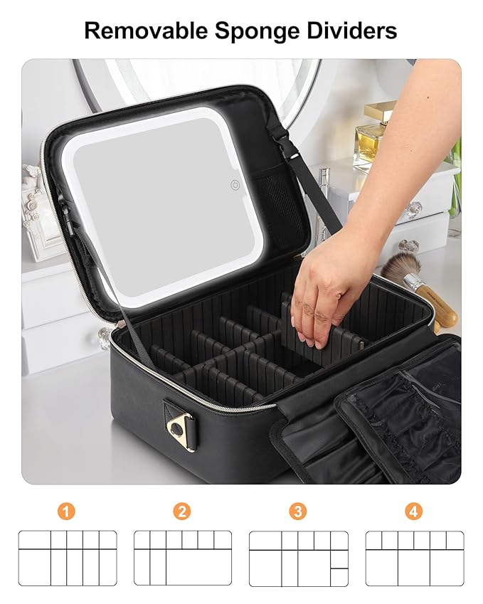 Relavel Makeup Train Case With LED Mirror, Professional Travel Cosmetic Bag - Image 3