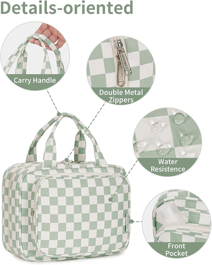 Narwey Hanging Toiletry Bag for Women Travel Checkered Makeup Bag Organizer - Image 5