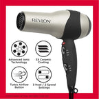 REVLON Turbo Hair Dryer | 1875 Watts of Maximum Shine,Fast Dry (Silver),(Pack of 2)