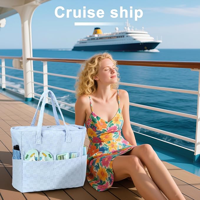 LEDAOU Large Beach Tote Bag Women Waterproof Sandproof Zipper Beach Tote Bag - Image 3