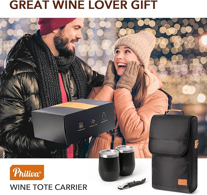 3 Bottle Wine Tote Bag with Wine Tumblers and Wine Opener, Wine Gifts - Image 7
