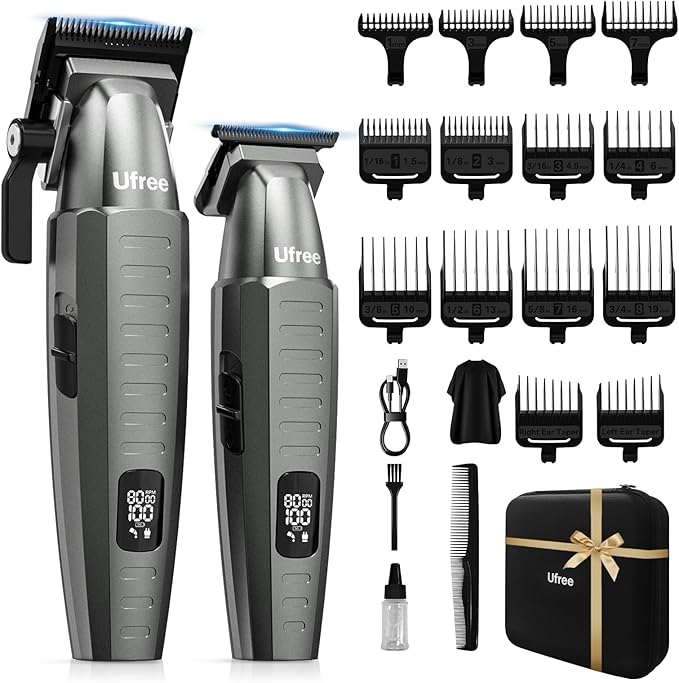 Ufree Professional Hair Clippers for Men, Clippers and Trimmers Set, Barber Clippers, Electric Beard Trimmer with Barber Bag, Gifts for Men，Gray