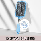 Conair Velvet Touch Paddle Cushion hair brush - Detangling hairbrush - curly or straight styles - men or women - detangler - features soft touch handle - Sky Blue