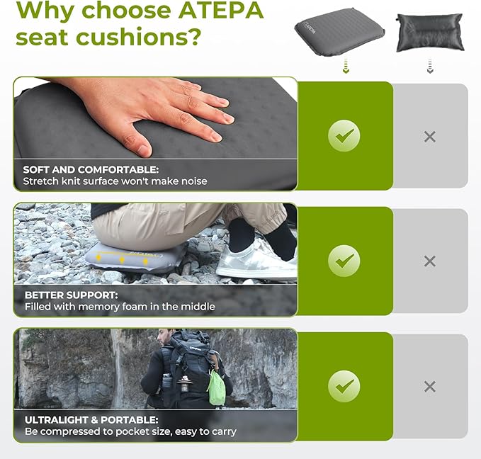 ATEPA Inflatable Stadium Seat Cushion, Self-Inflating Memory Foam Stadium Seats - Image 5