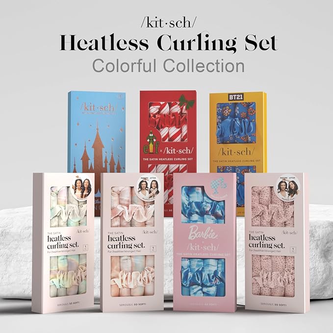 Kitsch Satin Heatless Curlers Set – Heatless Curls Overnight with 34" Hair Curler & 2 Satin Scrunchies – Comfortable Hair Curlers to Sleep In for Frizz-Free, No Heat Damage Styling - Charcoal
