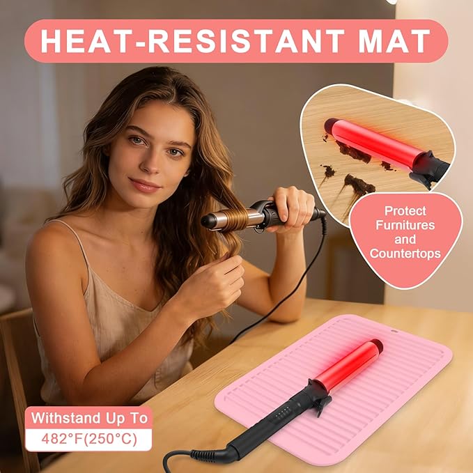 Oversize Silicone Heat Resistant Mat, Professional Hot Hair Tools Mat for Curling Iron, Flat Iron, Hair Straightener, Portable Hot Pad Cover with Velcro for Travel Home Salon(14.2" x 11.0")