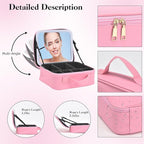 Travel Makeup Bag With LED Mirror, Makeup Travel Train Case with 3 Color Setting - Image 6