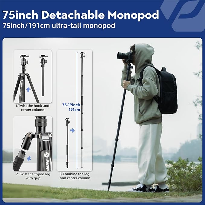 Fotopro 73" Carbon Fiber Tripod - Image 4