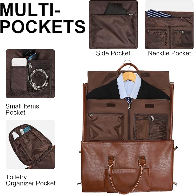 Leather Garment Bag for Travel, Modoker Carry On Suit Carrier Travel Bag - Image 3