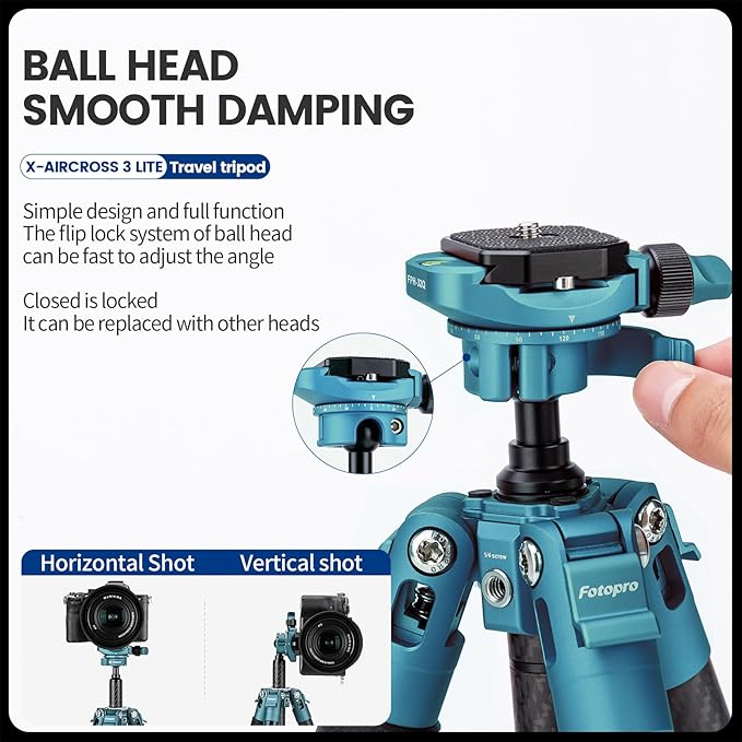 Fotopro Carbon Fiber Tripod 60 Inch 360 Degree Ball Head Quick Release Plate - Image 3