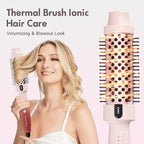 Thermal Brush, Blowout Long Lasting Look Curling Brush, 30s Fast Heated Round Brushes 1.5" Makes Hair Smoother Get Natural Curls, 5 Temp Settings, Universal Voltage for Travel, Easy to Use, Pink Red