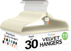 Premium Ivory Velvet Hangers 30 Pack – Space Saving Felt Hanger, Non Slip by TECHZOO