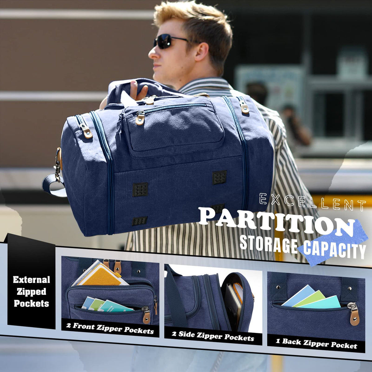 Canvas Duffle Bag (Blue / X-Large-60L (Without Shoe Compartment))