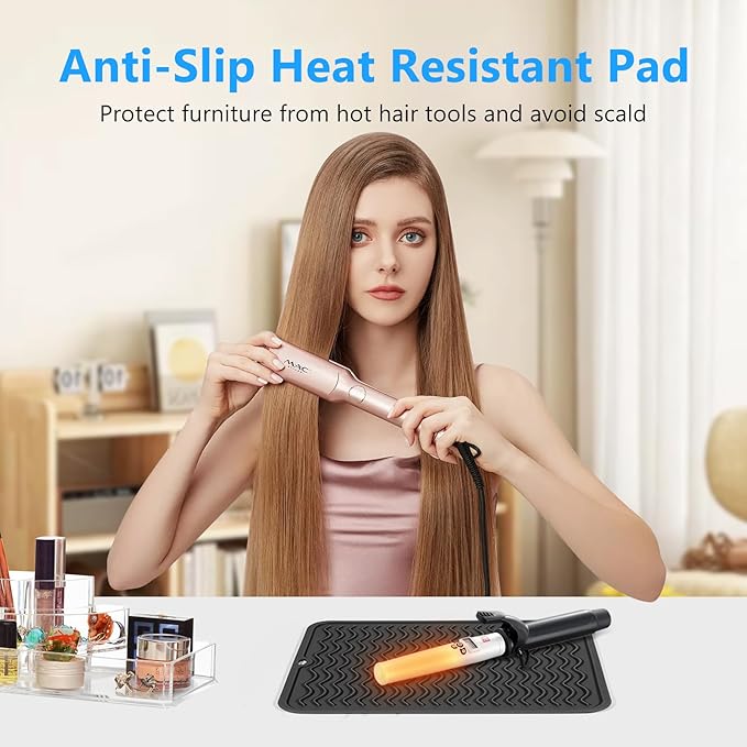 Quccefods Heat Resistant Mat Oversize Curling Iron Mat Silicone Hot Hair Tools Mat for Hair Straightener,Flat Irons,Hair Styling Tools Countertop protection Portable Travel Mat 14.2" x 11"