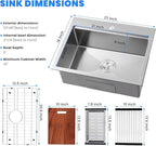 POPFLY 23×18 Inch Drop in Workstation Kitchen Sink, Handmade 18-Gauge 304 - Image 8