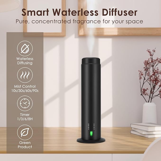 Waterless Scent Essential Oil Diffuser for Hotel,Whole House,Large Room, Office，Home，200ML Large Capacity, Covering 1500 Square feet (Black-A)