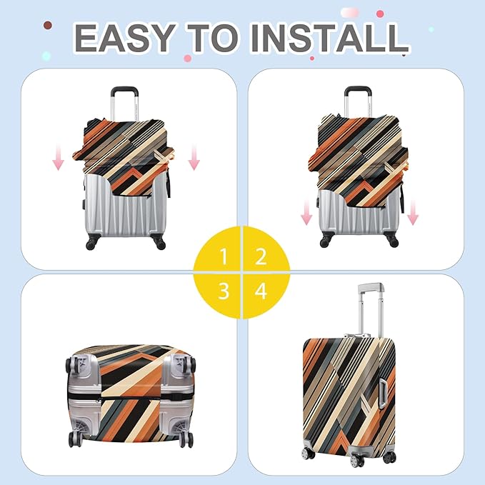ANNA QUEEN Modern Geometric Luggage Cover, Abstract Striped Suitcase Protector - Image 6