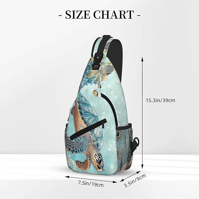 SUPLUCHOM Sling Bag Turtle Sea Coral Ocean Hiking Daypack Crossbody Shoulder - Image 3