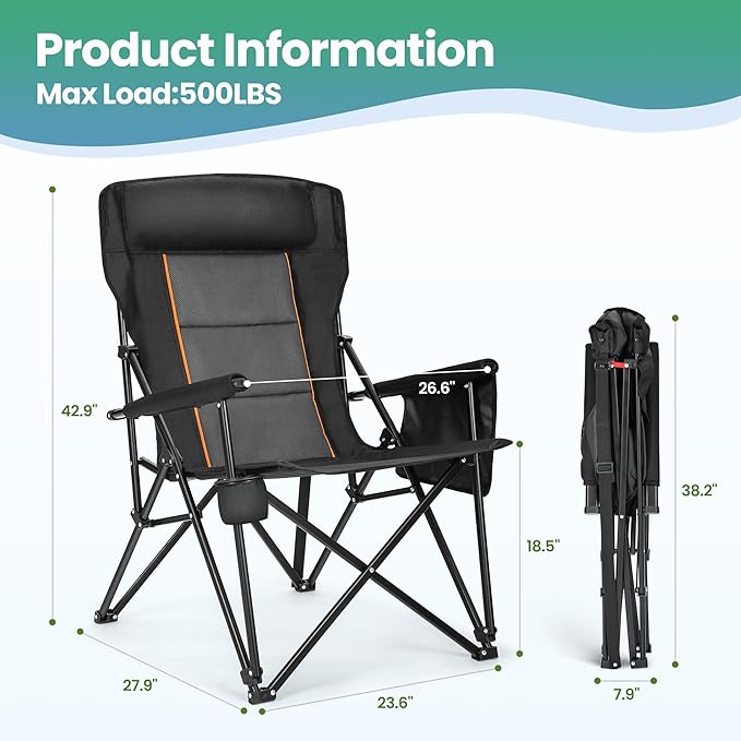 HIGH POINT SPORTS Oversized Folding Camping Chairs - Image 3