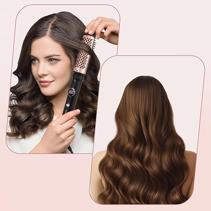 Thermal Brush Set, 3-in-1 Non-Blowing Heated Round Brush with Adjustable Temp, Fast Heating Titanium Ceramic, Dual Voltage, Hair Curling Iron with Detachable Barrels (1.18/1.5/1.77")