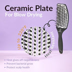 Curved Vented for Blow Drying - Boar Bristle Brush (Large) with Comfortable Handle - Soft Bristle Brush for Thick and Fine Hair - Natural Boar Bristles for Women, Men & Kids - White