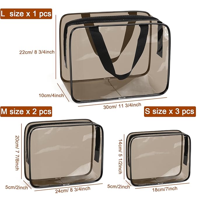 APREUTY Clear Makeup Bags, TSA Approved 6 Pcs Cosmetic Makeup Bags Set Clear PVC - Image 2