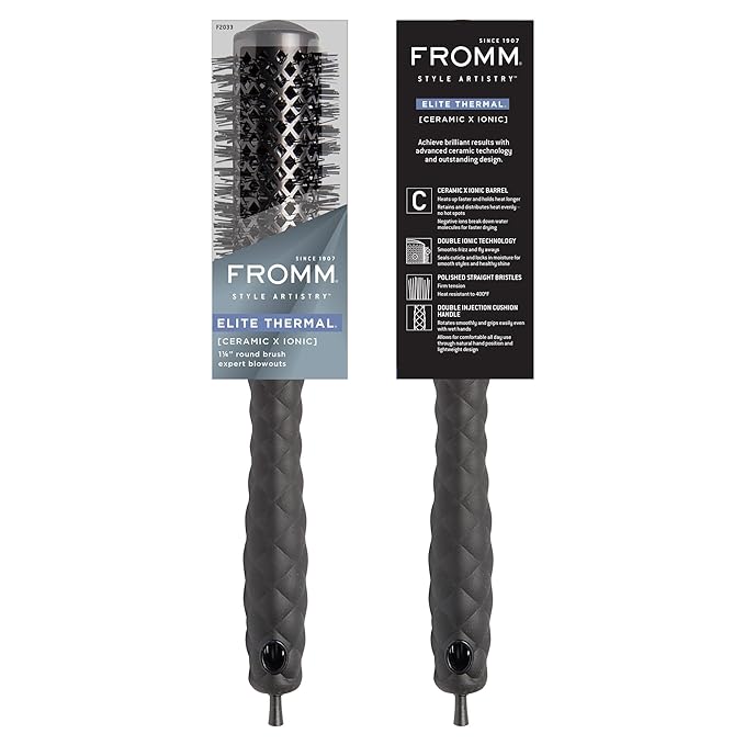 Fromm Elite Thermal Ceramic x Ionic 1.25" Round Brush for Expert Blowouts and Faster Hair Drying | Roller Hairbrush for Anti-static Styling, Smoothing, Straightening and Shine