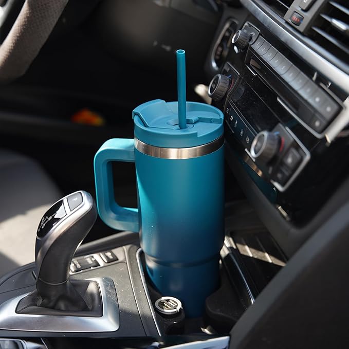 30 oz Tumbler with Handle and 2 Straws, 2 in 1 Lid Insulated Water Bottle - Image 6