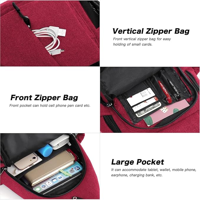 MOSISO Sling Backpack, Canvas Crossbody Hiking Daypack Bag - Image 4