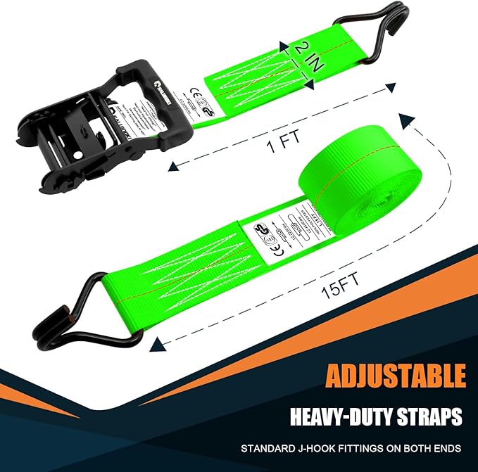6 Pack 2 inch Ratchet Straps Heavy Duty J Hook 2 in x 15ft - Image 2