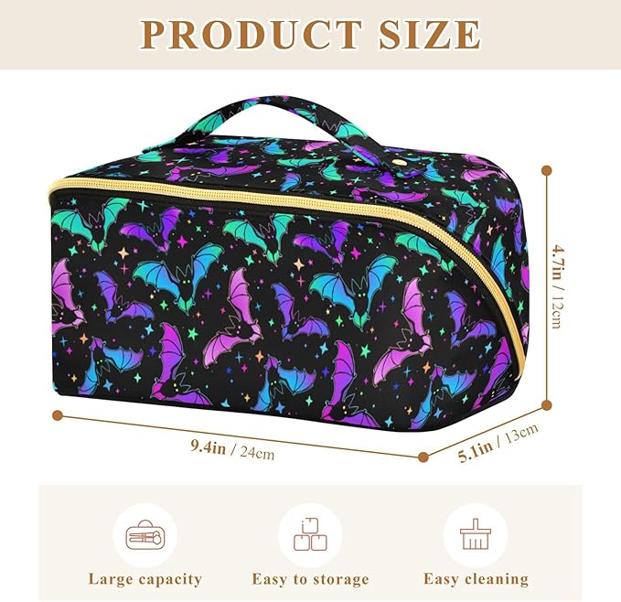 Makeup Organizer Bag, Halloween Luminous Bats Travel Makeup Bags Makeup Vanity Case Large Capacity Rhombus Cosmetic Toiletry Bag for Girl Women Ladies