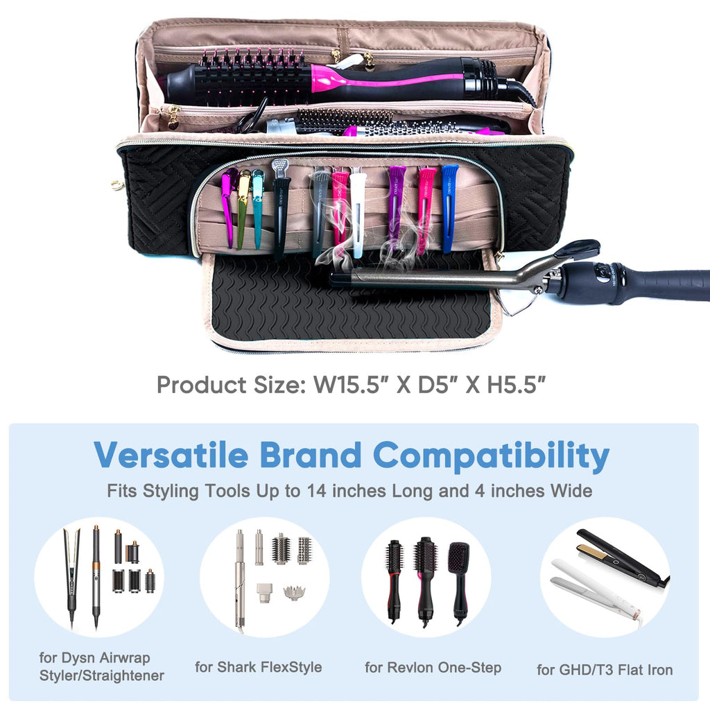 Large Hair Tools Travel Bag with Iron Mat (Style A - Large / Black)
