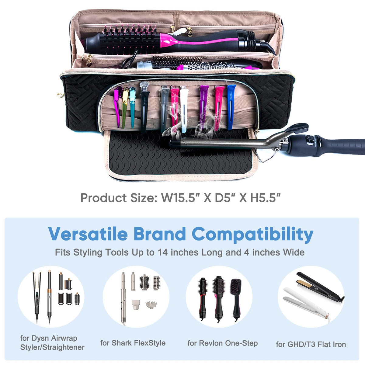 Large Hair Tools Travel Bag with Iron Mat (Style A - Large / Black)