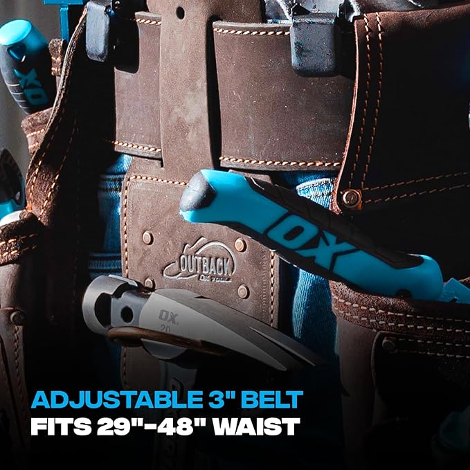 Ox Pro Construction Tool Belt - 22-Pocket Leather Tool Belt Pouches - (XL) Belt Made of Oil-Tanned Leather with Double-Stitching and Steel Rivets - OX-P263603