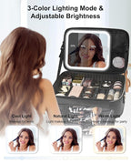 Relavel Makeup Train Case With LED Mirror, Professional Travel Cosmetic Bag - Image 2