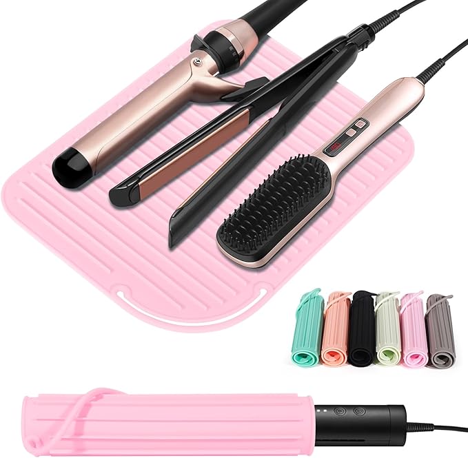 Quccefods Heat Resistant Mat Large Silicone Hot Hair Tools Holder for Curling Irons Flat Iron Hair Straightener Mat Portable Vanity Pad Accessories/Organizer