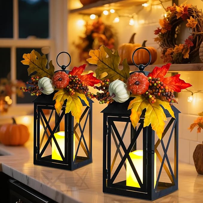Fall Decor Lantern for Home, Large Decorative Lanterns Outdoor Waterproof 12" - Image 2