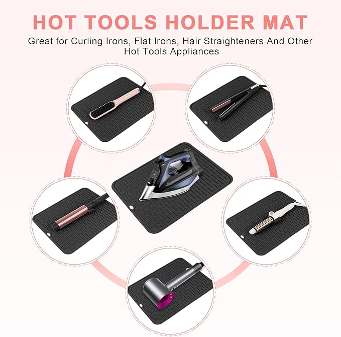 Oversize Silicone Heat Resistant Mat for Curling Irons, Flat Irons, Hair Straighteners and Hot Hair Styling Tools, Portable Hot Tools Cover Pad for Travel Vanity Salon(14.2" x 11.0")