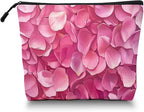 Cosmetic Bags Travel Makeup Toilet Case Waterproof Pouch for Women Girls 6.7X9.45inches - Pink Petals in A Layered Composition