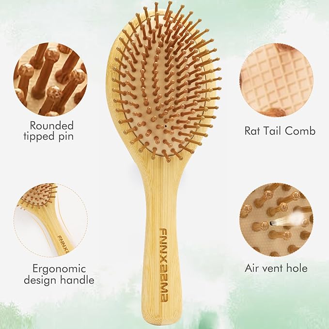 Bamboo Brush For Hair Growth,3PCS Natural Bamboo Bristles,for Women Men and Kids,for All Hair Types.