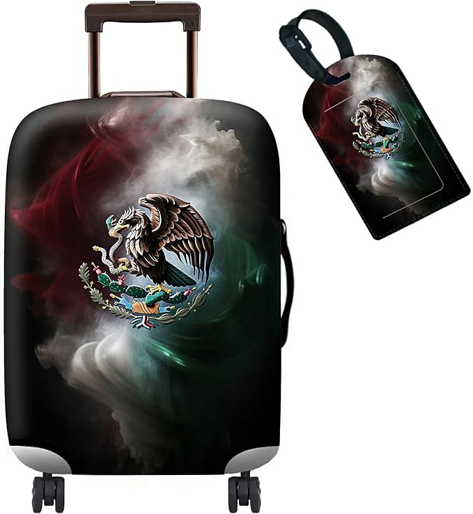 Luggage Cover + Tag, Mexican Flag Eagle Travel Suitcase Protector by BWEGRHE
