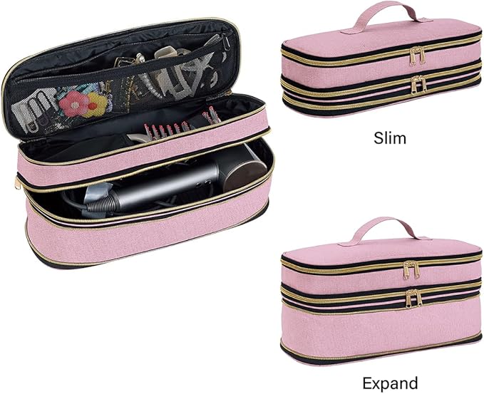 Hair Dryer Travel Carrying Case, Curling Iron Storage Bag, Slim Expandable Handheld Dual-Layer Travel Storage Bag for Dryer/Hair Tool Organizer/Style Organizer