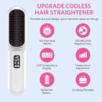 Cordless Hair Straightener Brush, Portable Mini Hair Straightening Brush for Travel, Rechargeable 9600 mAh USB-C, Lightweight Anti-Scald Heated Styling Tools & Appliances