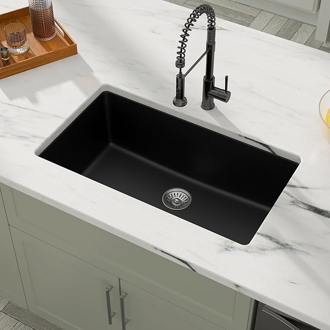 Dcolora 33 Inch Granite Composite Kitchen Sink, Round Corner - Image 7