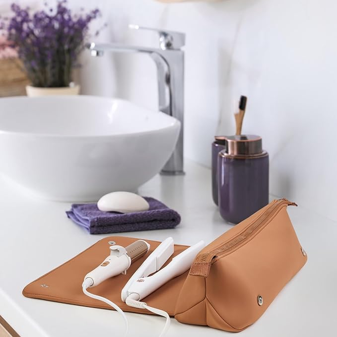 BAREFOOT CARIBOU Hair Tools Travel Bag and Heat Resistant Mat for Flat Irons, Straighteners, Curling Iron, and Haircare Accessories, 2-in-1 design, with Interior Pockets, Portable Organizer