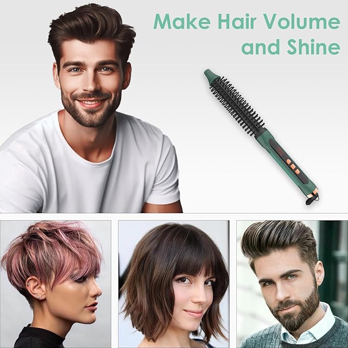 Mini Thermal Round Brush, 1/2 Inch Barrel Volume Heat Styling Brush for Men and Women Short Thin Curly Straight Hair, Heated Curling Iron,12 Temperature Setting (1.1 Inch with Bristles)