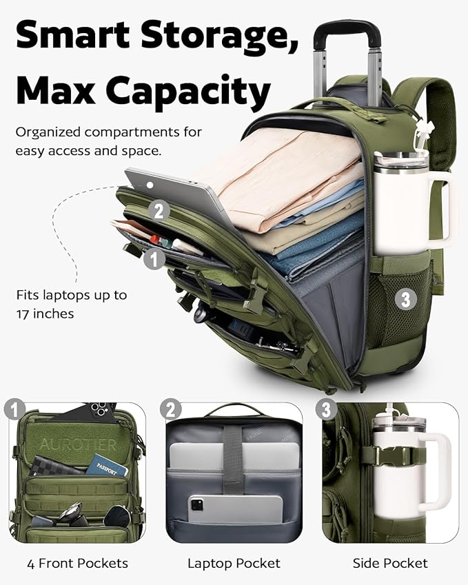 Rolling Tactical Laptop Backpack, Underseat Travel Backpack - Image 2