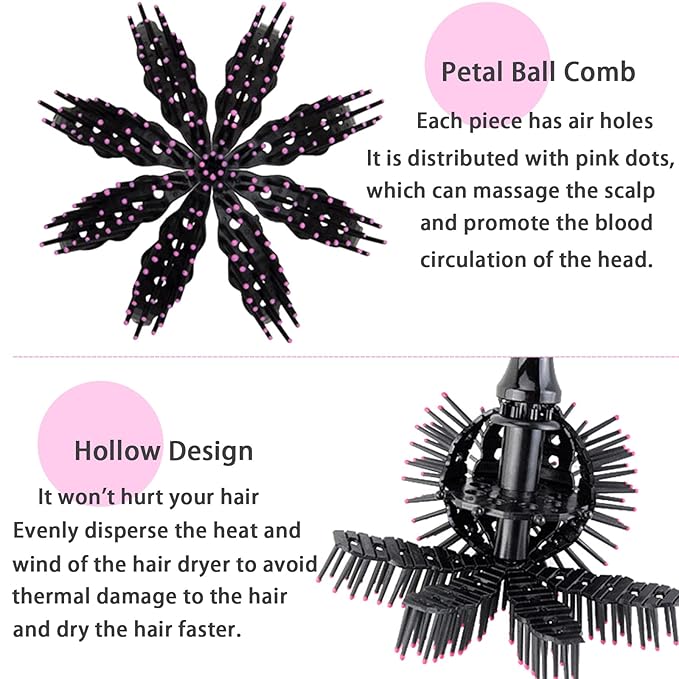 Drying Hair Brush 3D Round Hair Brushes With Alligator Hair Clips and Wide Tooth Comb Women Blow Detangling Ball Hair brush 360° Curly Styling Circle Hair Comb