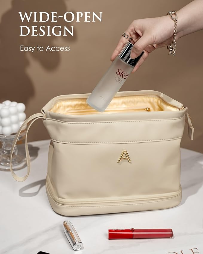 Bridesmaid Gift, Initial Makeup Bags, Personalized Double Layer Cosmetic Bag - Image 3